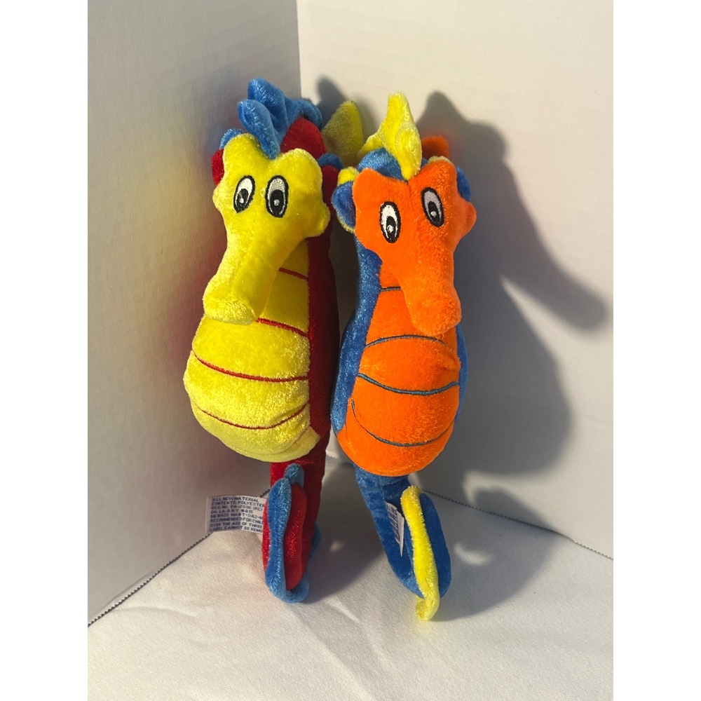 Set of 2 Plush Stuffed Animal Seahorses Blue‎ Orange Red Yellow